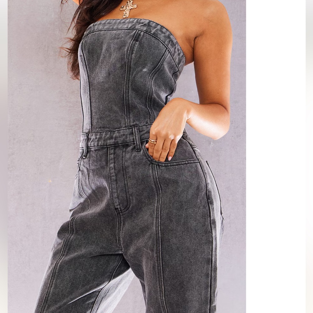 Pretty Little Thing Bandeau Denim Jumpsuit - Picture 11 of 14